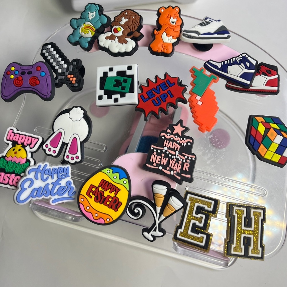 Random Multicolor Croc Charm, 20pc Theme Charms,Gaming,Holiday, Sneakers + More